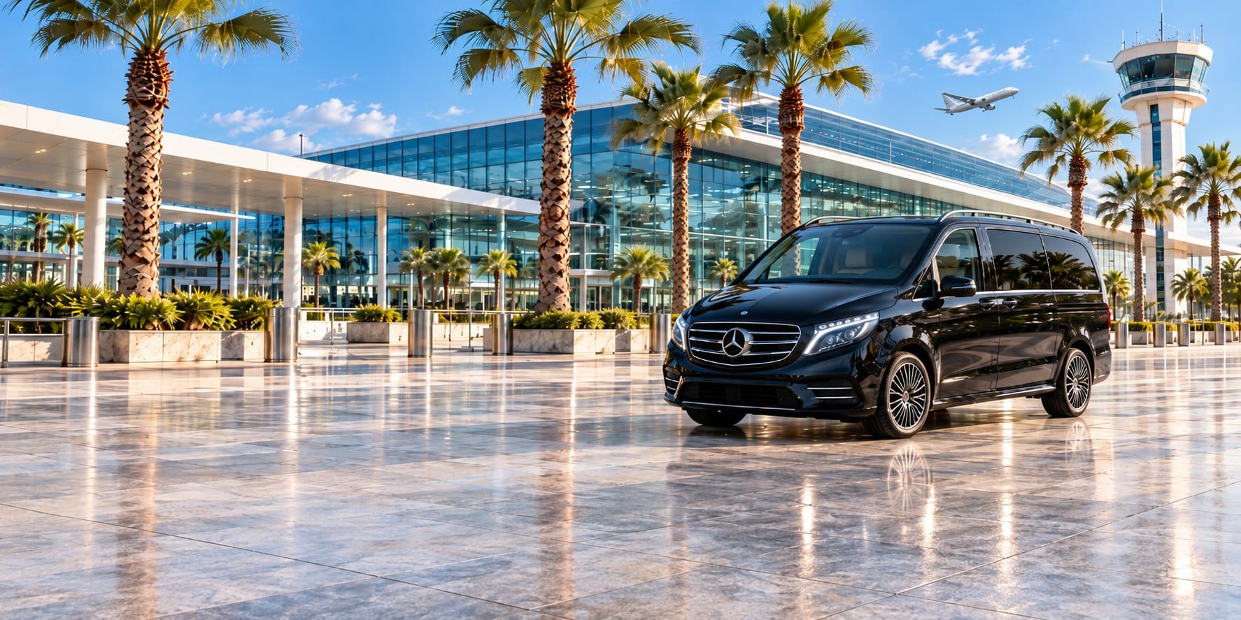 VIP transfer vehicle waiting outside a seafront hotel in Antalya
